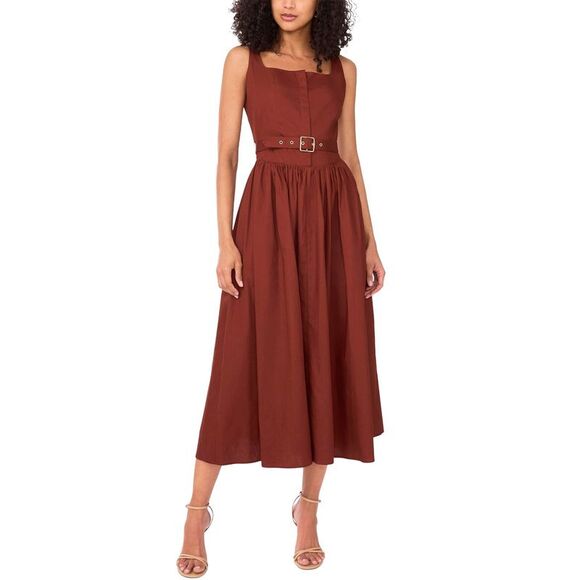 1.State Dresses & Skirts - 1.State Womens Square-Neck Sleeveless Belted Midi Dress XS Brandy Brown NWT $129